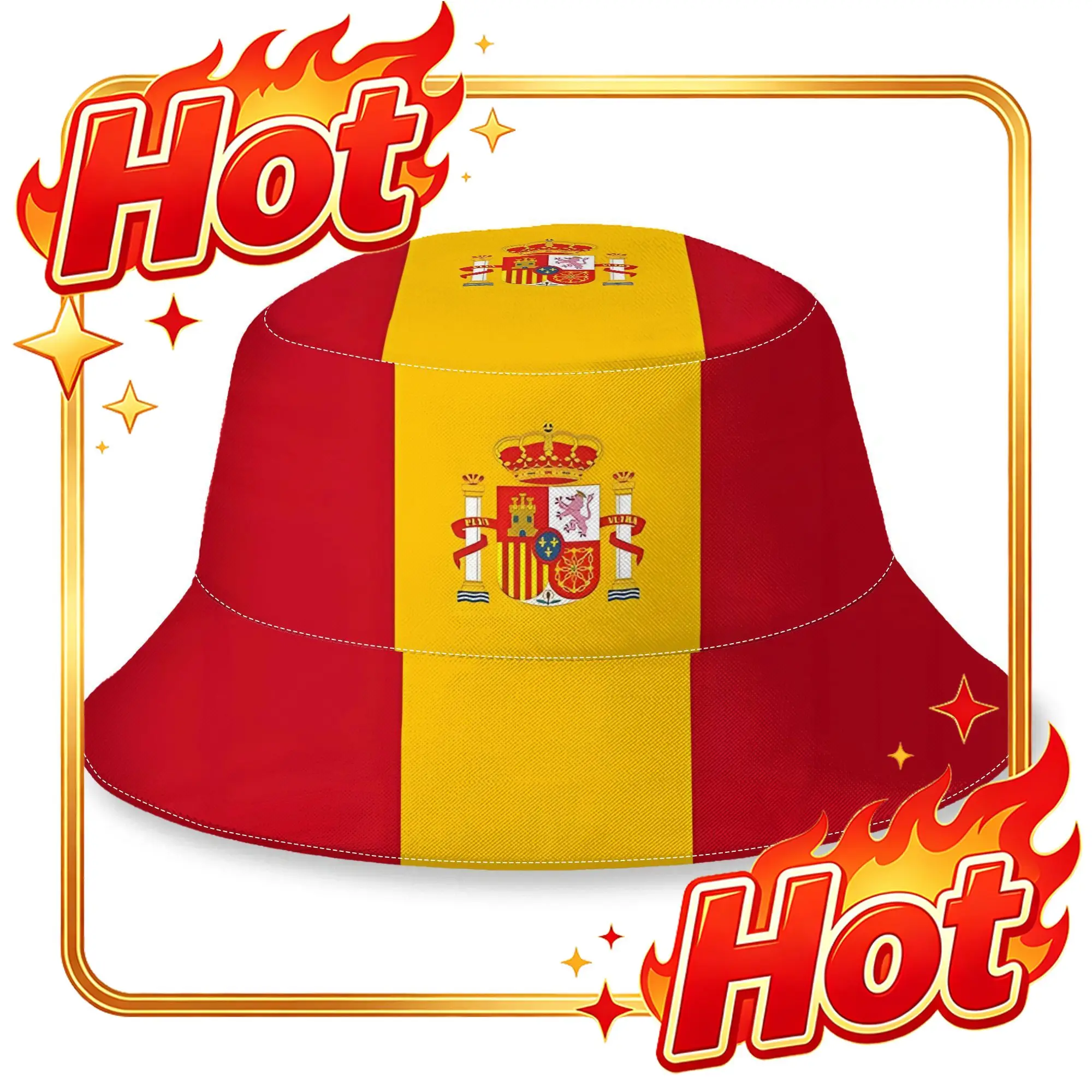 Custom Spain Creative Printed Bucket Hat Suitable For Beach Vacation, Daily Casual Wear, Outdoor Sports Unisex