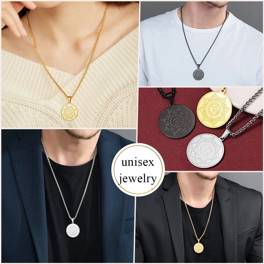 Stainless Steel Buddha Buddhist Mandala Pendant Necklace for Men Women 22 Inches Chain Unisex Jewlery Gift