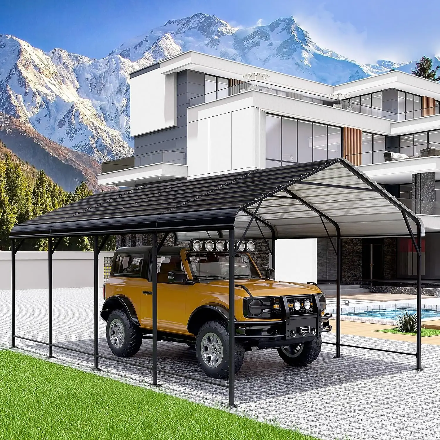 12x20 FT Heavy-Duty Metal Carport, Galvanized Steel Outdoor Shelter for Cars, Trucks, Boats, Tractors & RV, Customized