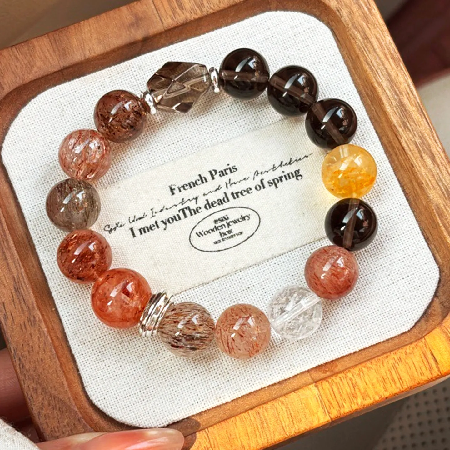 Natural Ice Obsidian Citrine Bracelet for Women 2026 Light Luxury Fortune Bead Red Resin Flower Beaded Bracelet Gifts