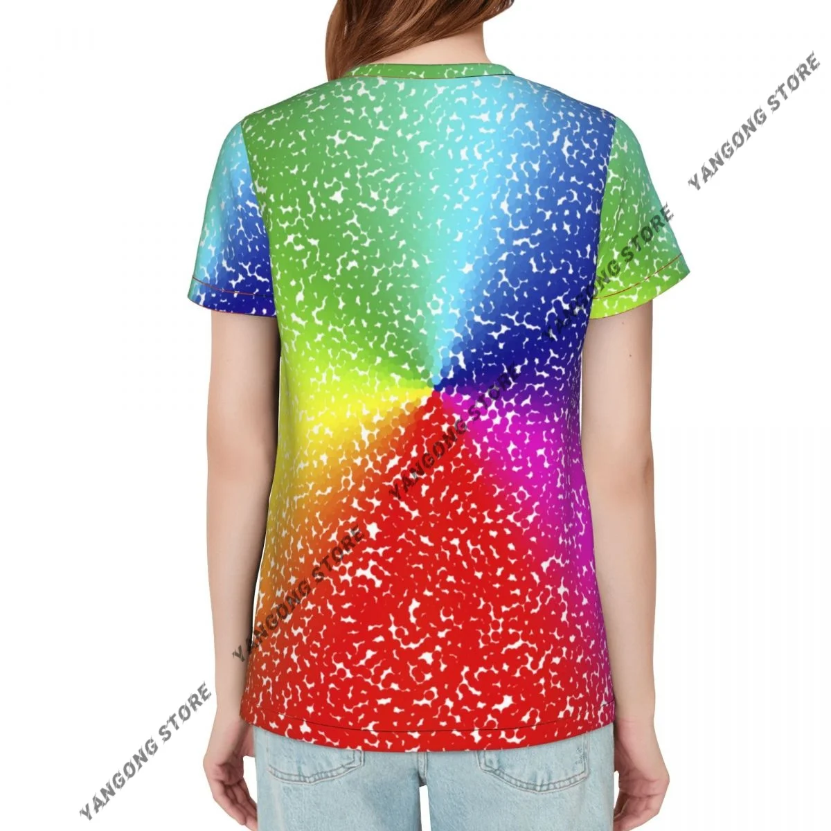 Casual Summer Woman Skinny Fit T-shirt Tight Short-Sleeve O-neck Tee Basic Abstract Mosaic Colorful Round Tiles T Shirt