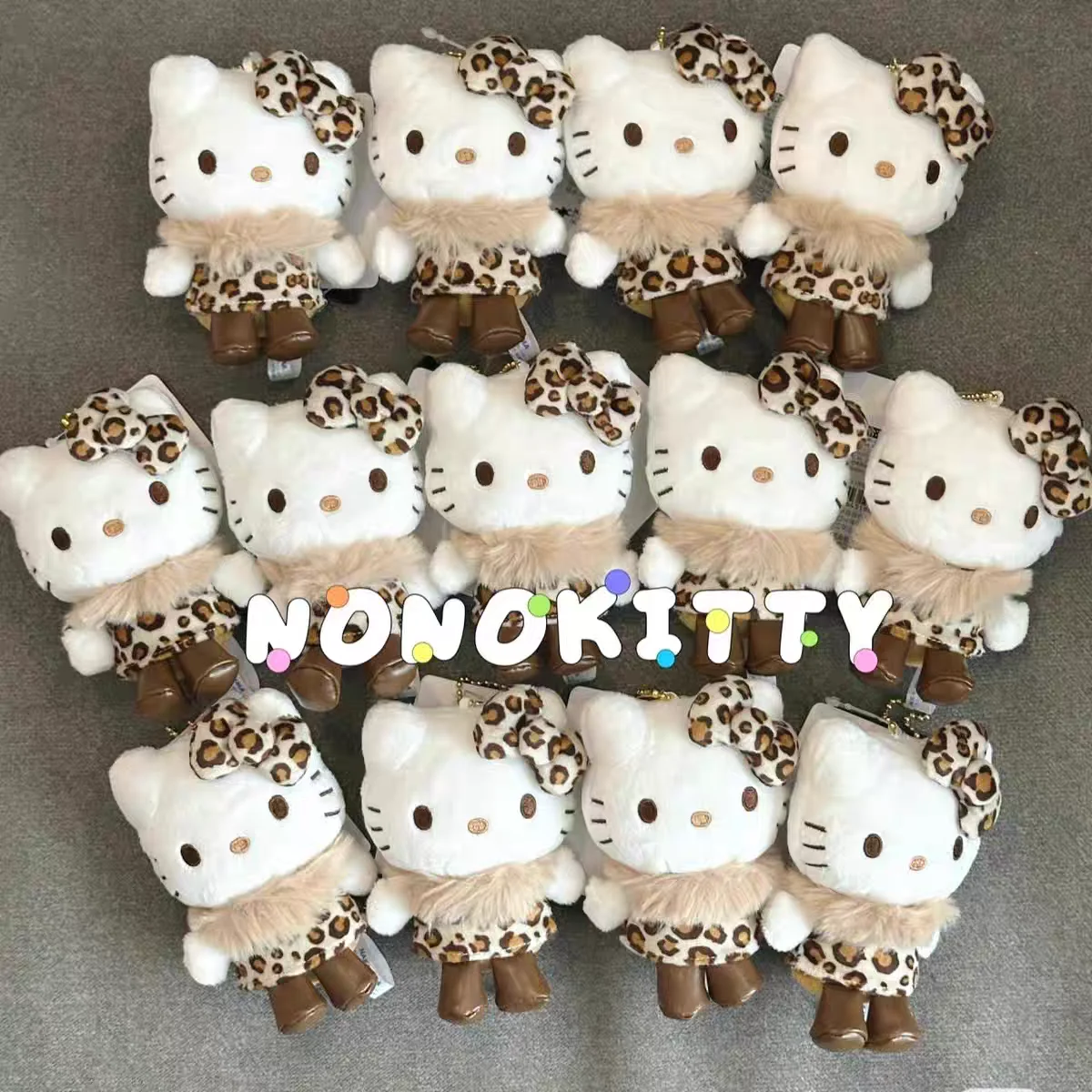 

Sanrio Hello Kitty Leopard Print Bow Plush Pendant Tote Bag Decoration Mobile Phone Earphones Accessories Car Keychain Girl Gift