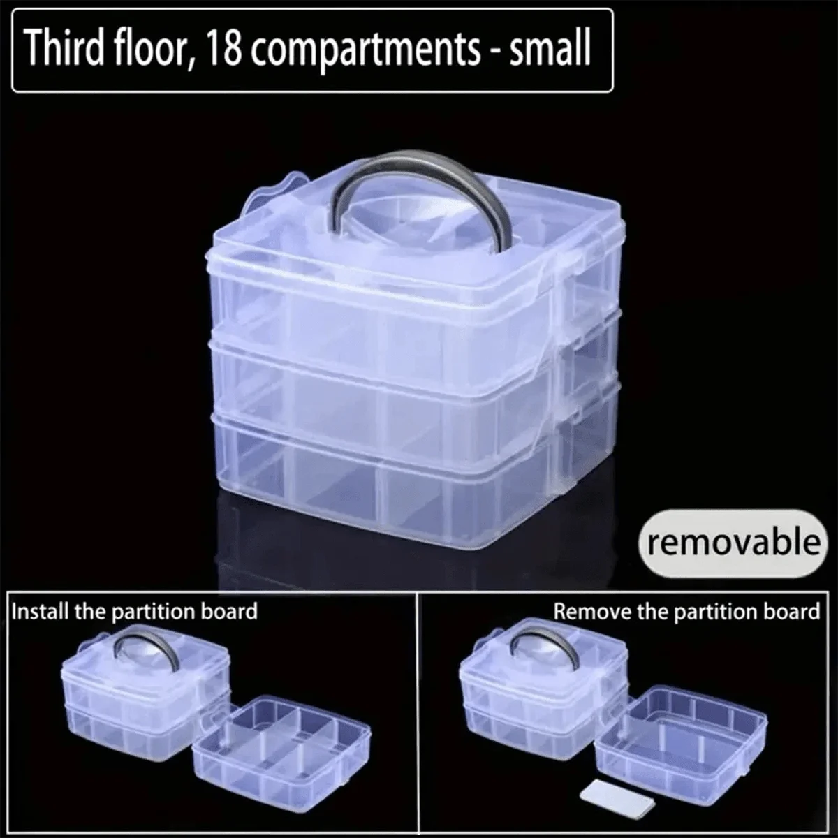 3 Tier 18-Grid Transparent Adjustable Stackable Compartment Slot Plastic Storage Box For Organizing Toys Jewelry Accessories