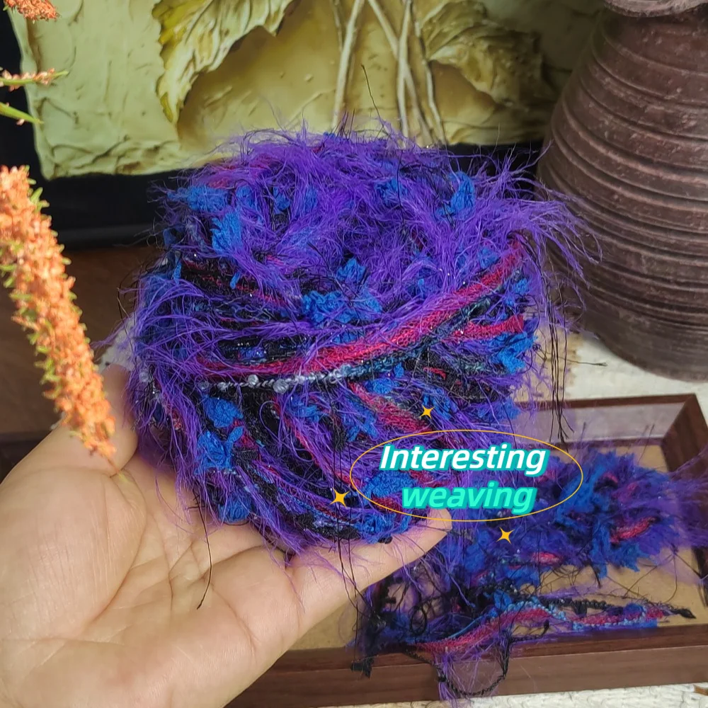 100g/pc Purple Cool Hand Mixed Yarn, Imitation Feather Yarn, Sparkling Yarn, DIY Crochet Bags, Scarves, Hand Woven Yarn Balls