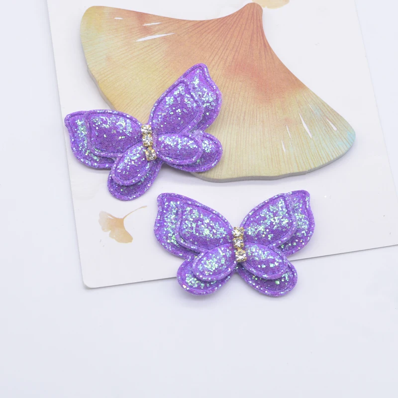 10Pcs 44*30mm Kawaii Double Butterfly Appliques for Headwear Hair Clips Bow Decor DIY Clothes Hat Shoes Sewing Patches