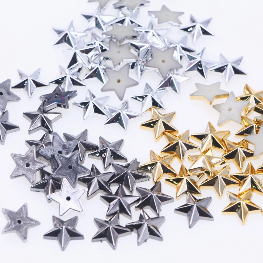 100Pcs Gold Silver Gun Black Shiny Metallic Flatbacks Star Christmas Embellishments Scrapbook Cardmake Shoes Bag Garment Accesso