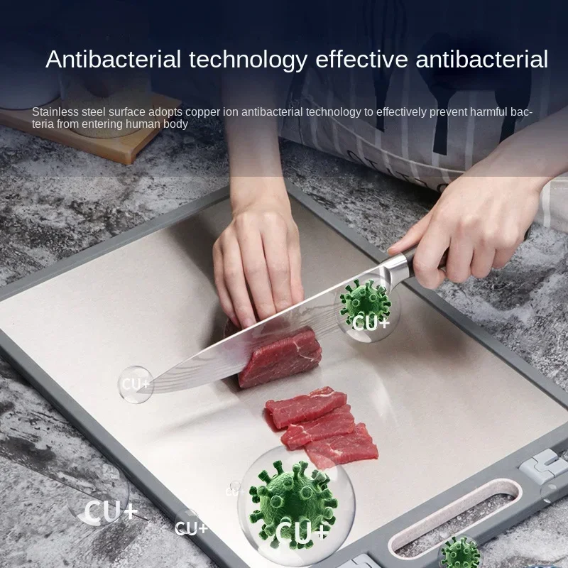 

Household Kitchen Cutting Board with 304 Stainless Steel Antibacterial Surface, Food Grade Grinding Knife Stone Chopping Block
