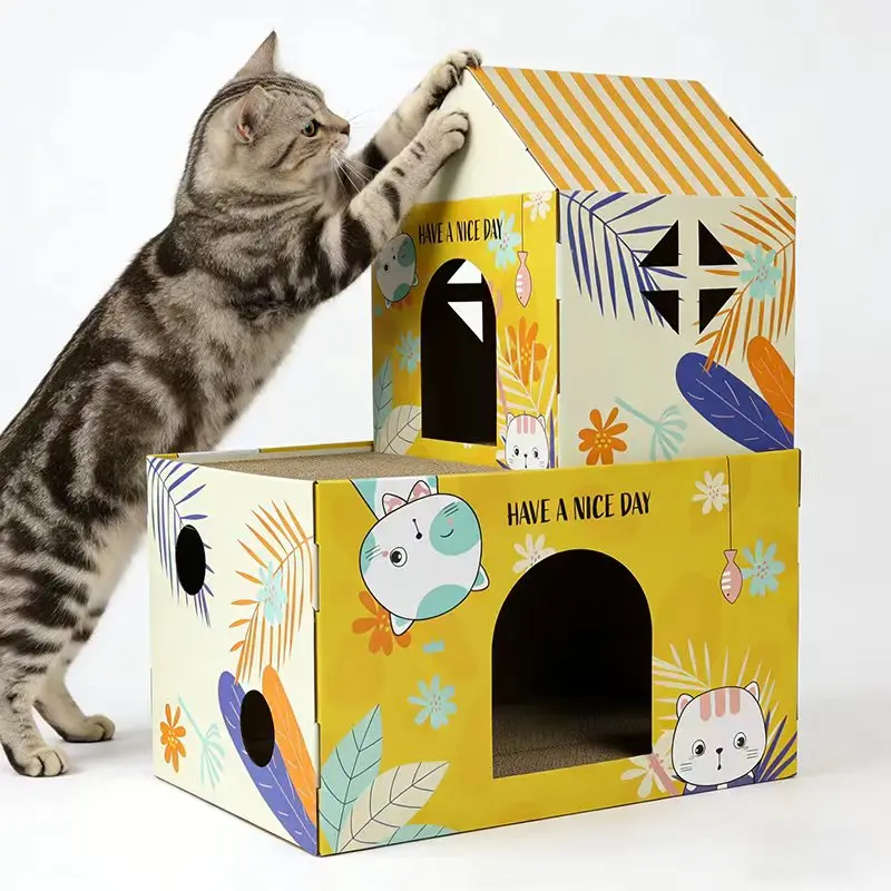 

Chubby Cat-Friendly Double-Layer Cardboard Cat Villa Scratching & Hiding Pet House,SuperCute Cat Home