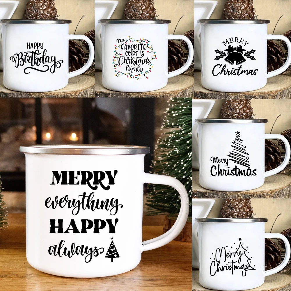 happy Merry Christmas tree bell mugs xmas blessing coffee cups Enamel hot chocolate wine Cup home party drink mug holiday gifts