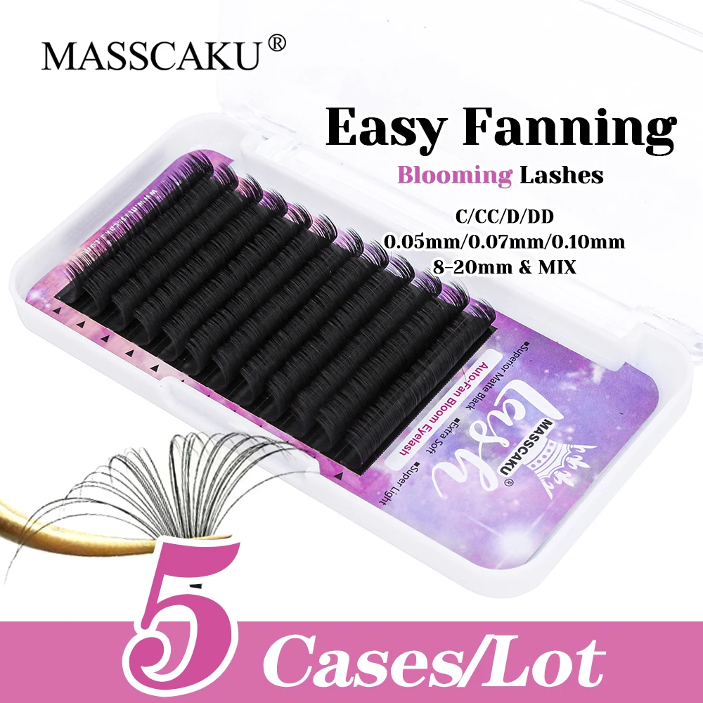 

Customized Private Logo 5cases/lot MASSCAKU Wispy Rapid Flowering Eyelash Korea PBT Fiber Easy Fanning Eyelashes Easy to Operate