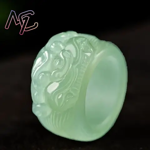 Natural Hotan Jade Pixiu Ring 20-21mm thumb Ring Chinese Jadeite Amulet Fashion Charm Jewelry Hand Carved Gifts for Women Men