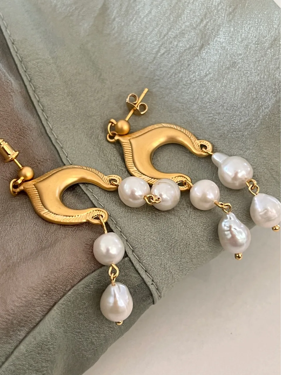 Brass Stuning Vintage Real Natural Pearl Drop Earrings Women Jewelry Punk Party T Show Gown Runway Trendy  Korean Japan Israel