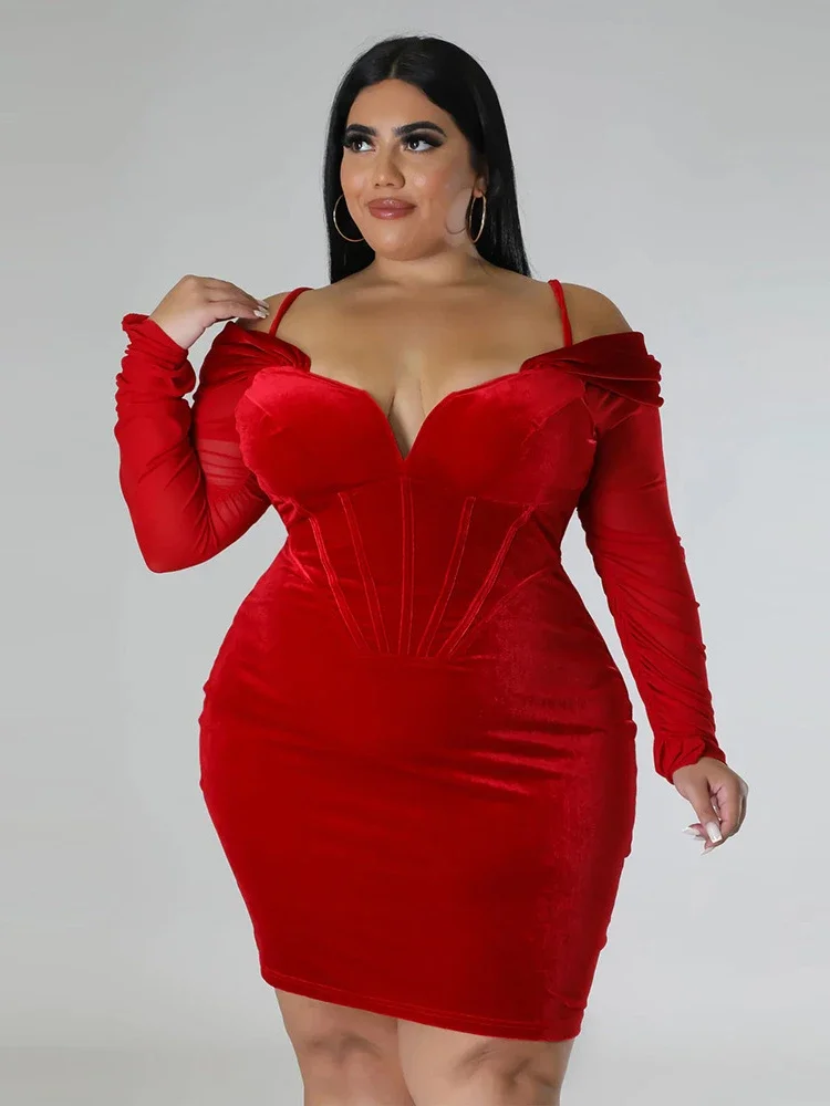 Gołe sukienka na ramiona dla kobiet z dekoltem w szpic z gazy patchworkowa z długimi rękawami eleganckie modne seksowne wieczorowe imprezy Plus Size Vestidos