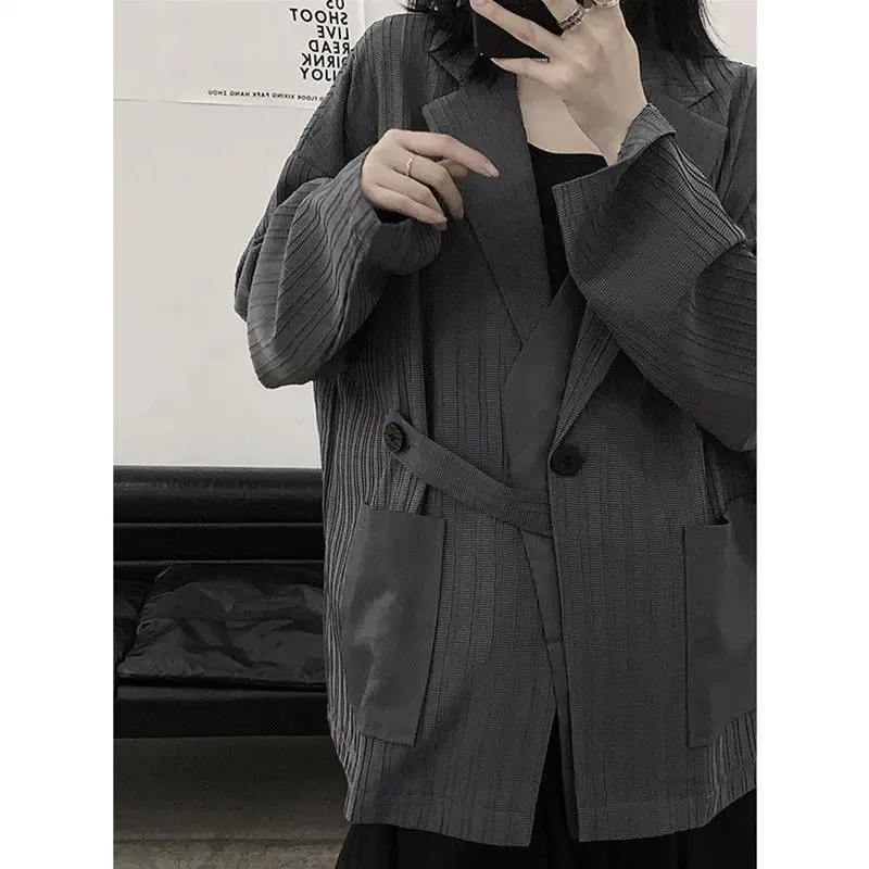 

Commute Blazer Overcoat Female Women'S Coats Covered Brown Cuff Embroidery Wide Twill Open Stitch Roll Official Long-Sleeved