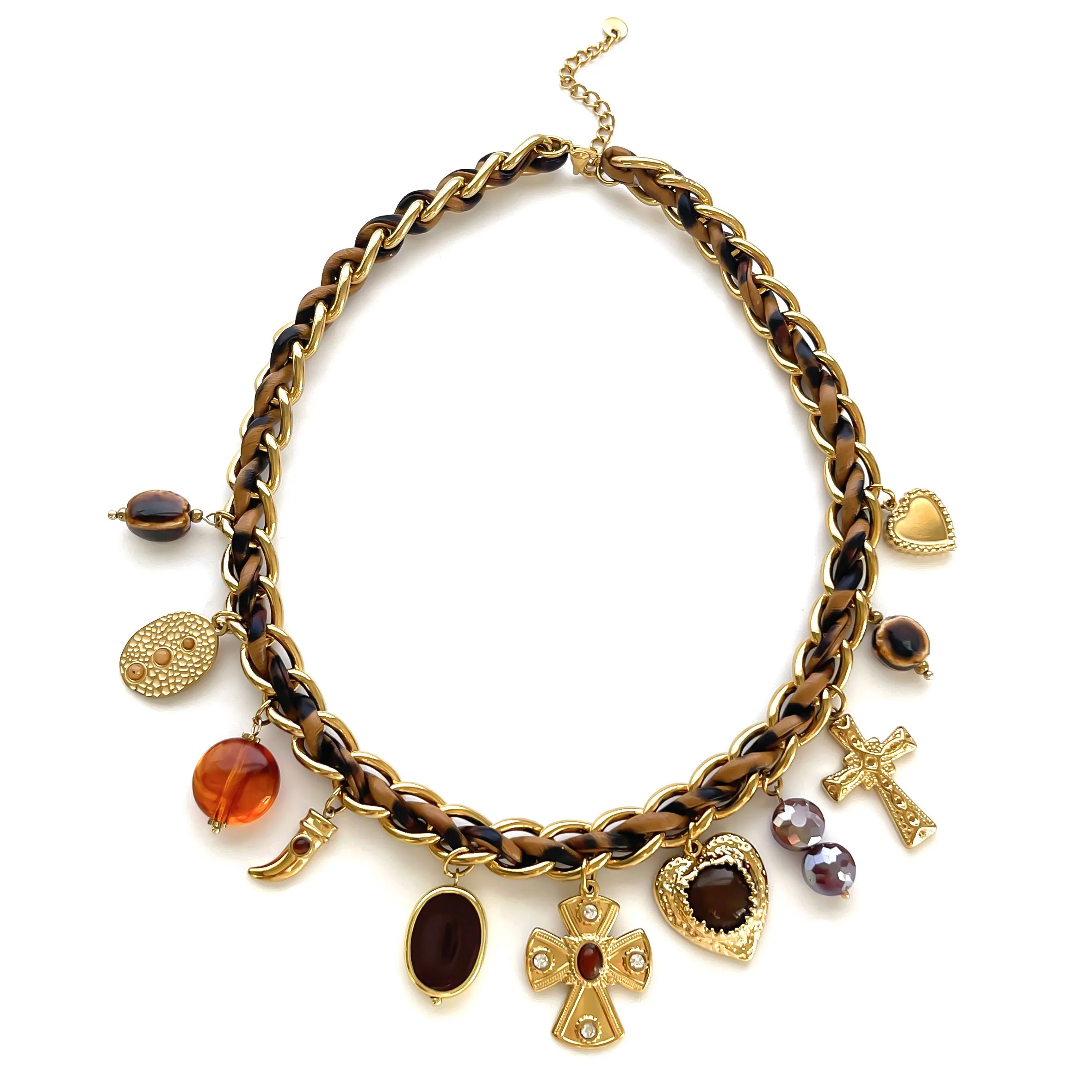 Peri'sbox خمر سر متشابكة سميكة قلادة حجر الراين المينا الصليب الاكريليك البيضاوي قلادة رائعة الحنين هدية النساء #6