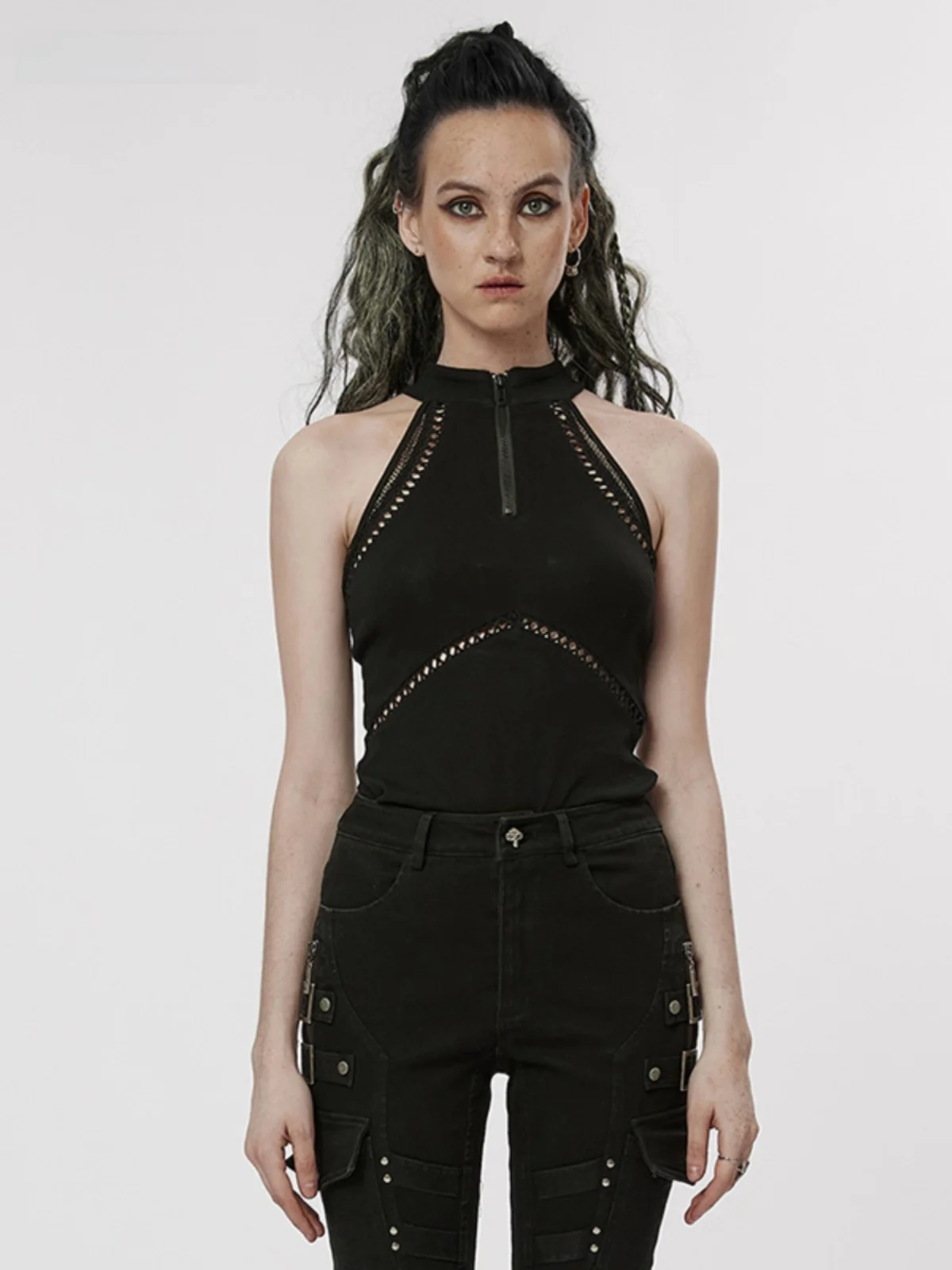 

Punk Rave Street Style Tank Top Women's Sleeveless Neck Hanging Daily Wear Base Layer Black Sexy Inner Wear Summer New Arrival
