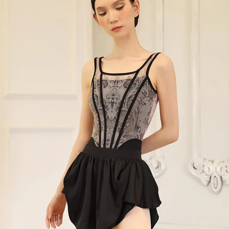 sleeveless printed ballet leotard black gymnastics jumpsuit women ballerina dance clothes adult ballet dancewear girls