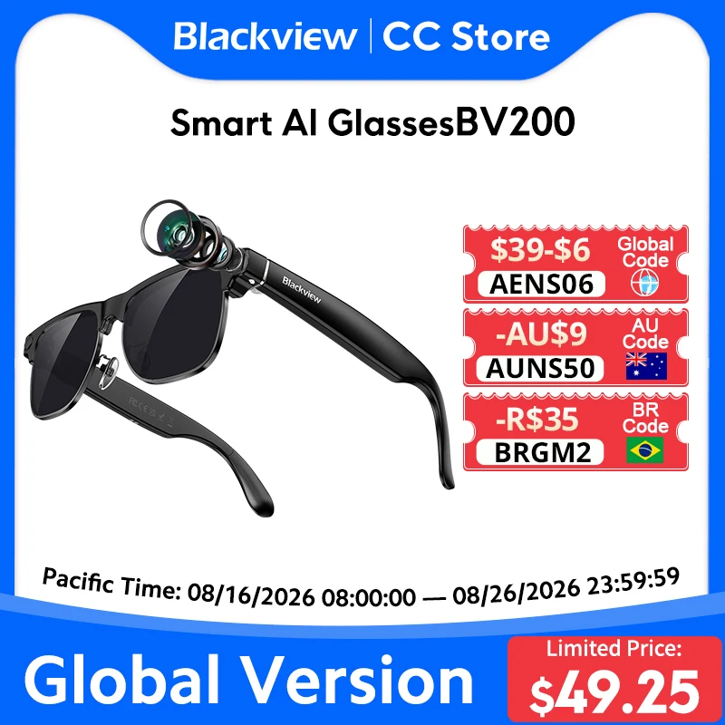 新型Blackview BV200撮影メガネ 800万画素 4K HDカメラ Bluetooth通話 音声アシスタント AI翻訳 BT 6.0メガネ