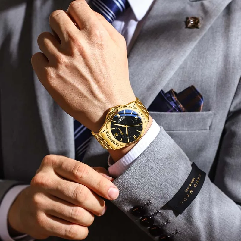 CHENXI брендовые золотые мужские часы, модные деловые водонепроницаемые кварцевые наручные часы с календарем, мужские часы, ремешок для часов из нержавеющей стали