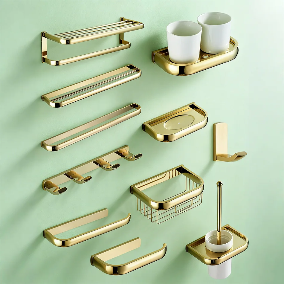 

Золотые аксессуары для ванной комнаты, латунная полка для банных полотенец, держатель для туалетной щетки, вешалка для бумажных полотенец, кольцо, крючок для халата, мыльница, оборудование для ванной комнаты