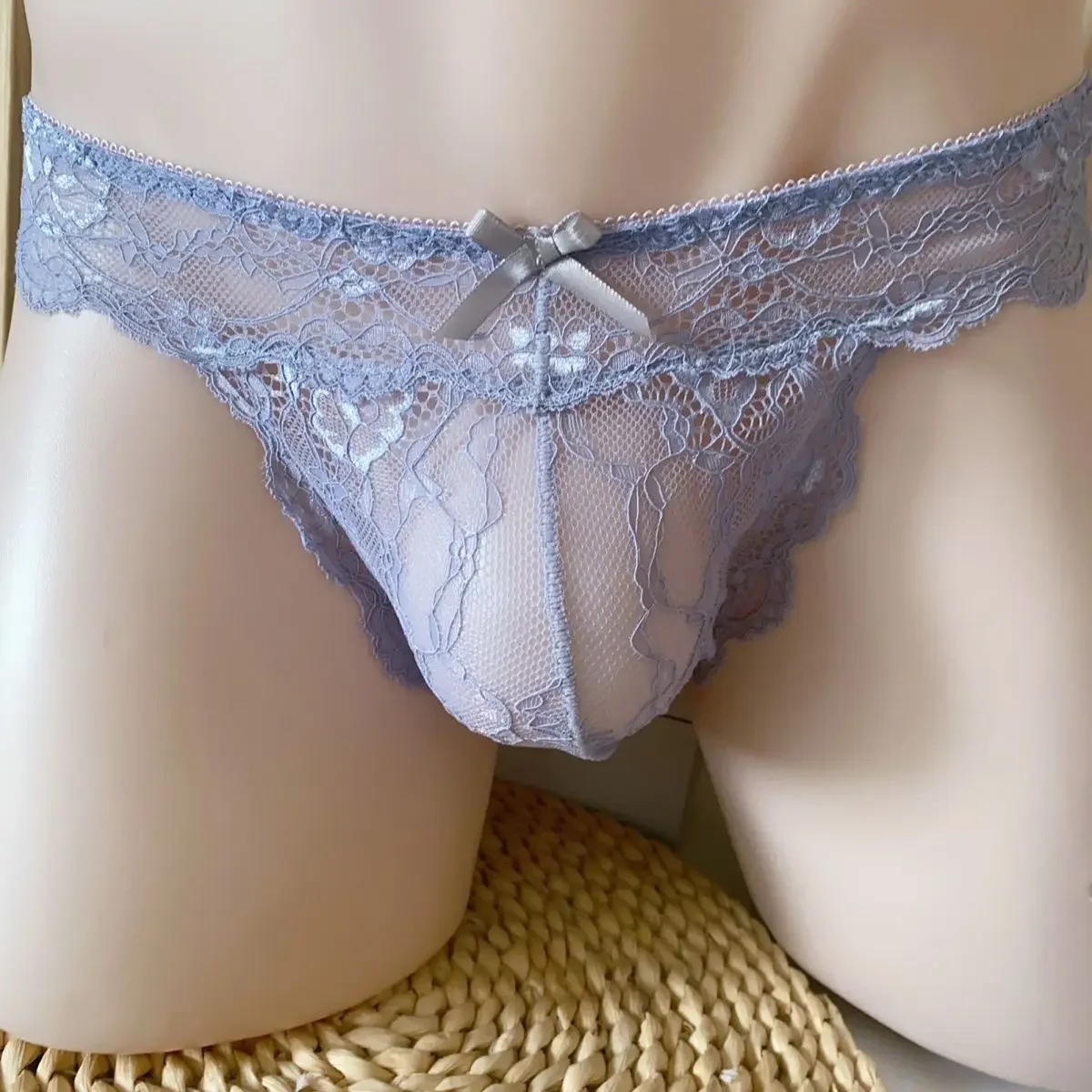

Man's Blue Lace Low Wasit T-Briefs Sexy Live Show Dance Costumes FKK Run Party