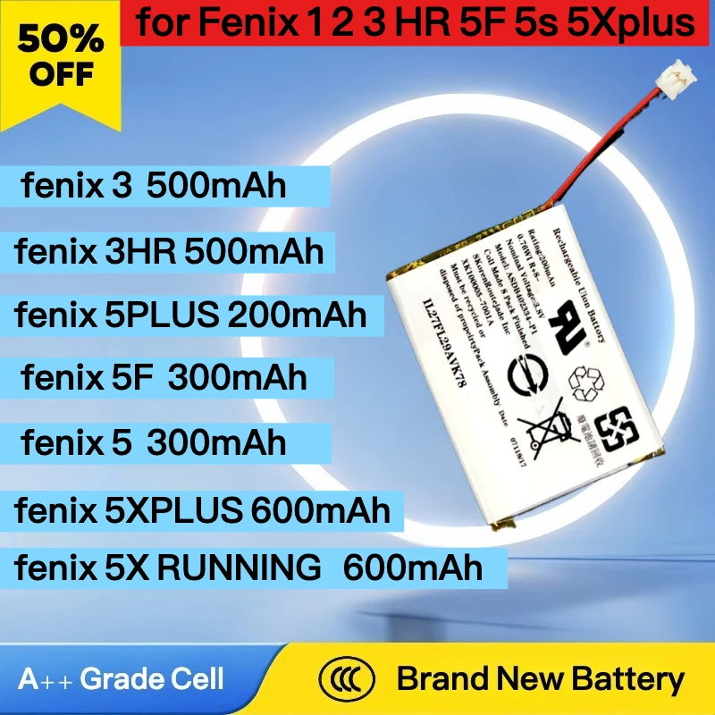 500mAh/300mAh New Watch Battery For Garmin Fenix 5 Fenix 5S Fenix 5X Smart Watch Batteria In Stock 361-00097-00 361-00096-00