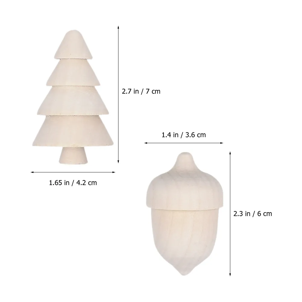 1Set DIY Unpainted Wooden Christmas Tree and Acorn Ornament Set Festive Desktop Living Room Table Decor Xmas Party Decoration