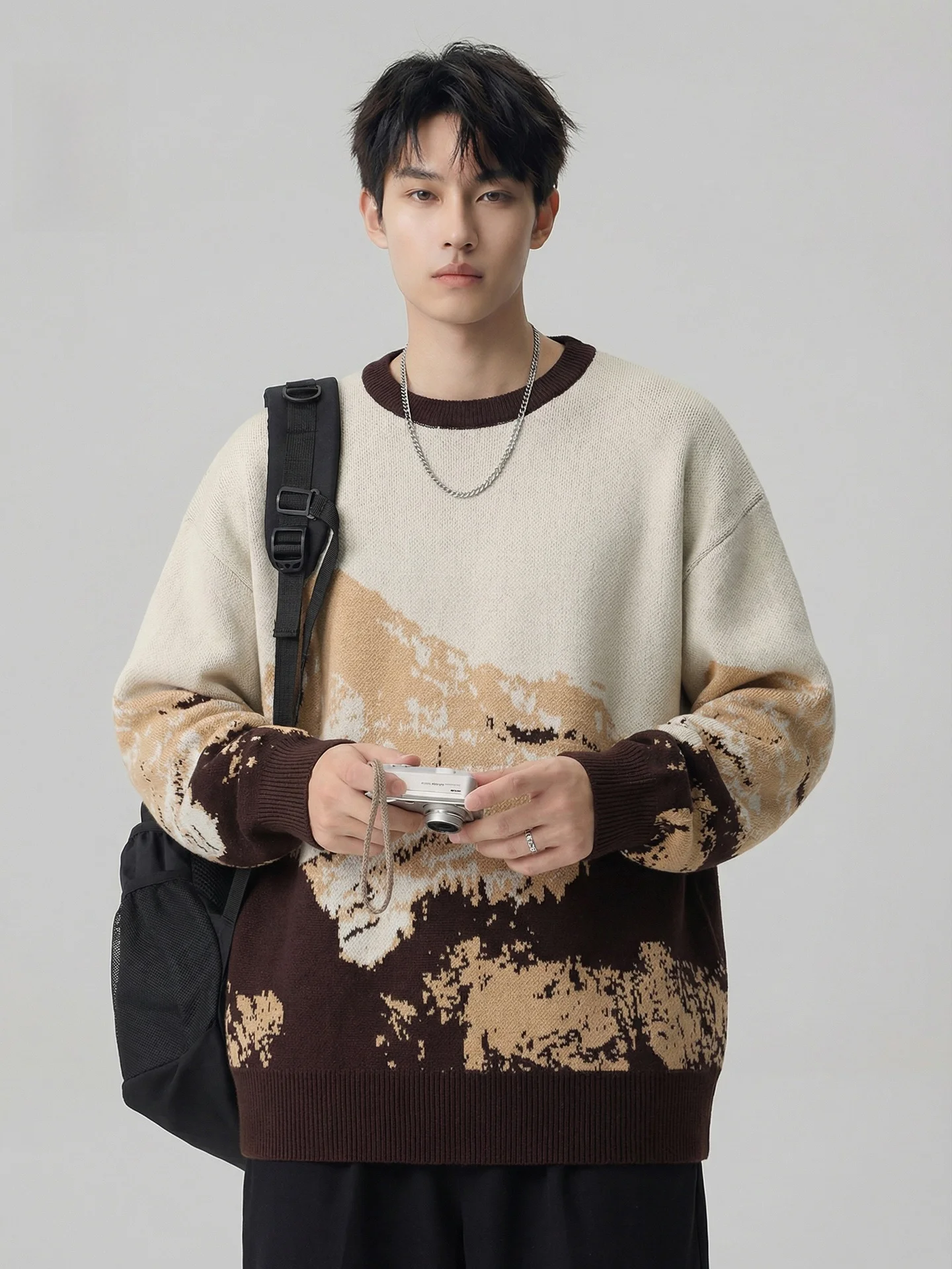 

Утепленный ветрозащитный мужской свитер с круглым вырезом и принтом, повседневный, с длинными рукавами, для весенне-осеннего сезона