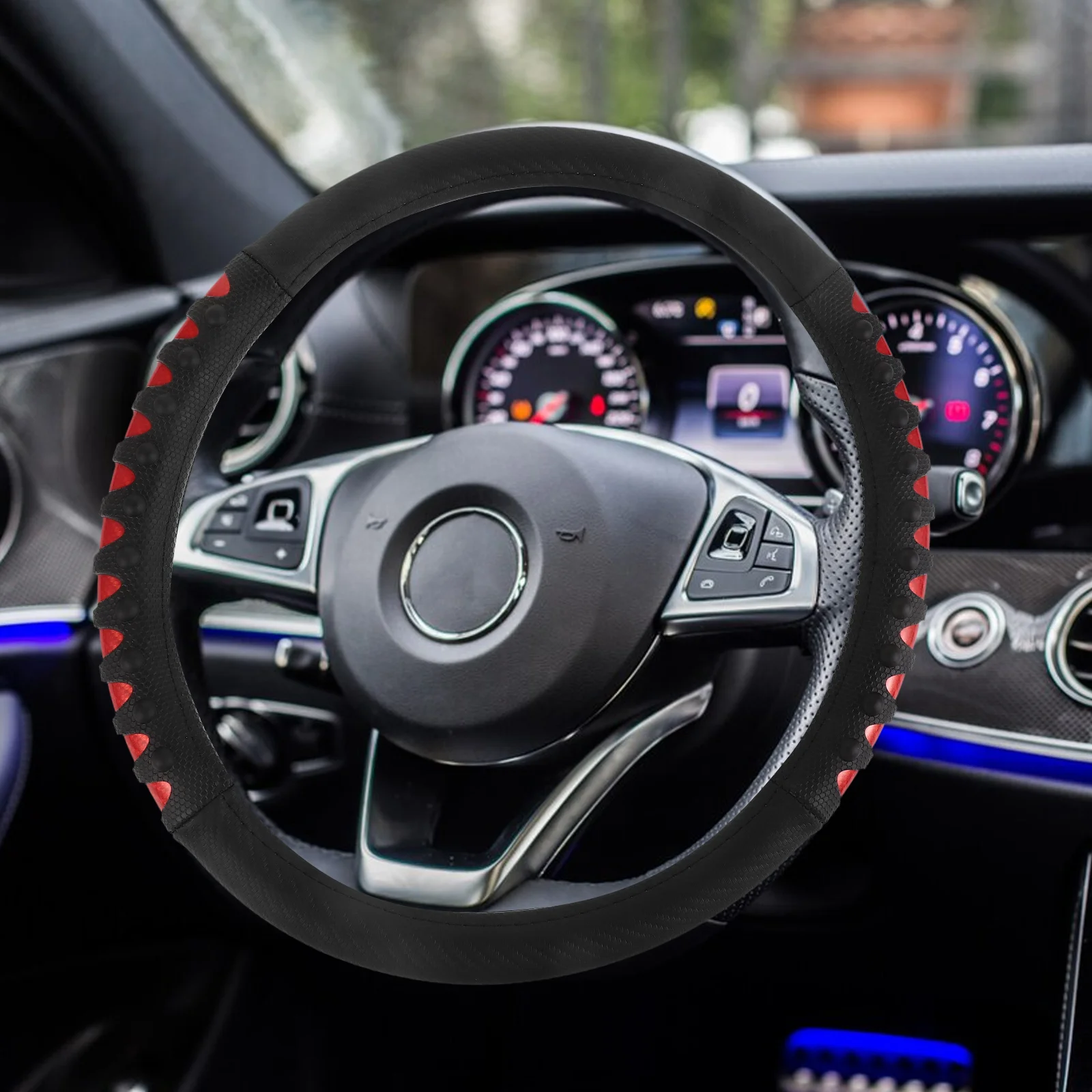 

Universal Car Steering Wheel Cover Fake Anti Slip Red Black Heavy Duty Grip Comfort Durable Easy Install All Season Men