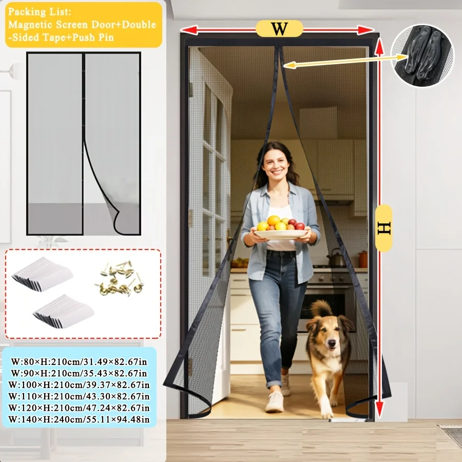Magnetic screen door, easy to install, ventilated and pet friendly, household mosquito and fly proof partition door curtain