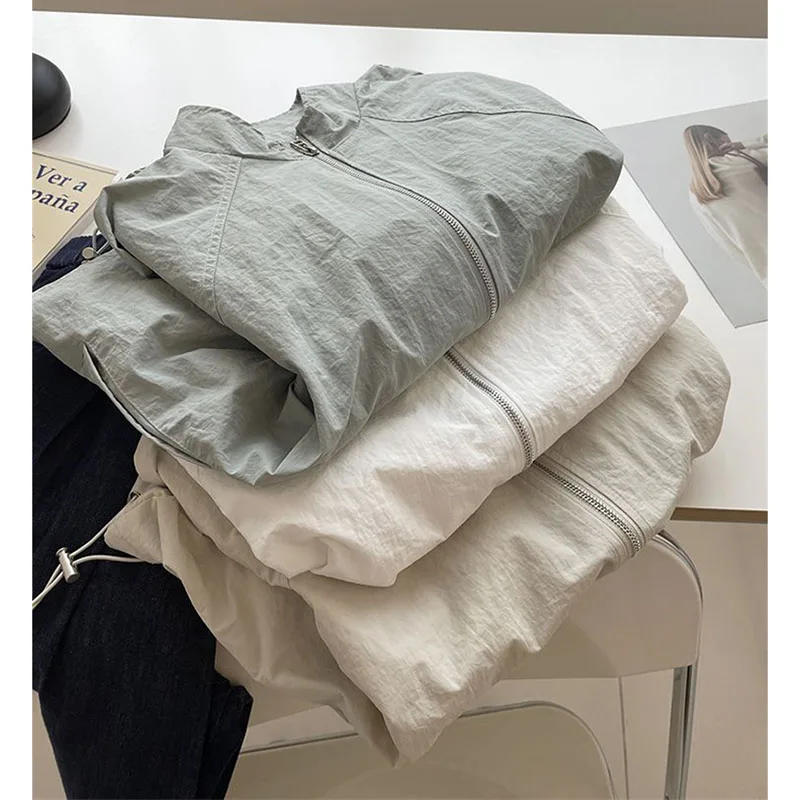 Senhoras curto zíper superior primavera verão feminino gola proteção solar camisa casaco feminino tamanho grande 4xl fino protetor solar jaqueta