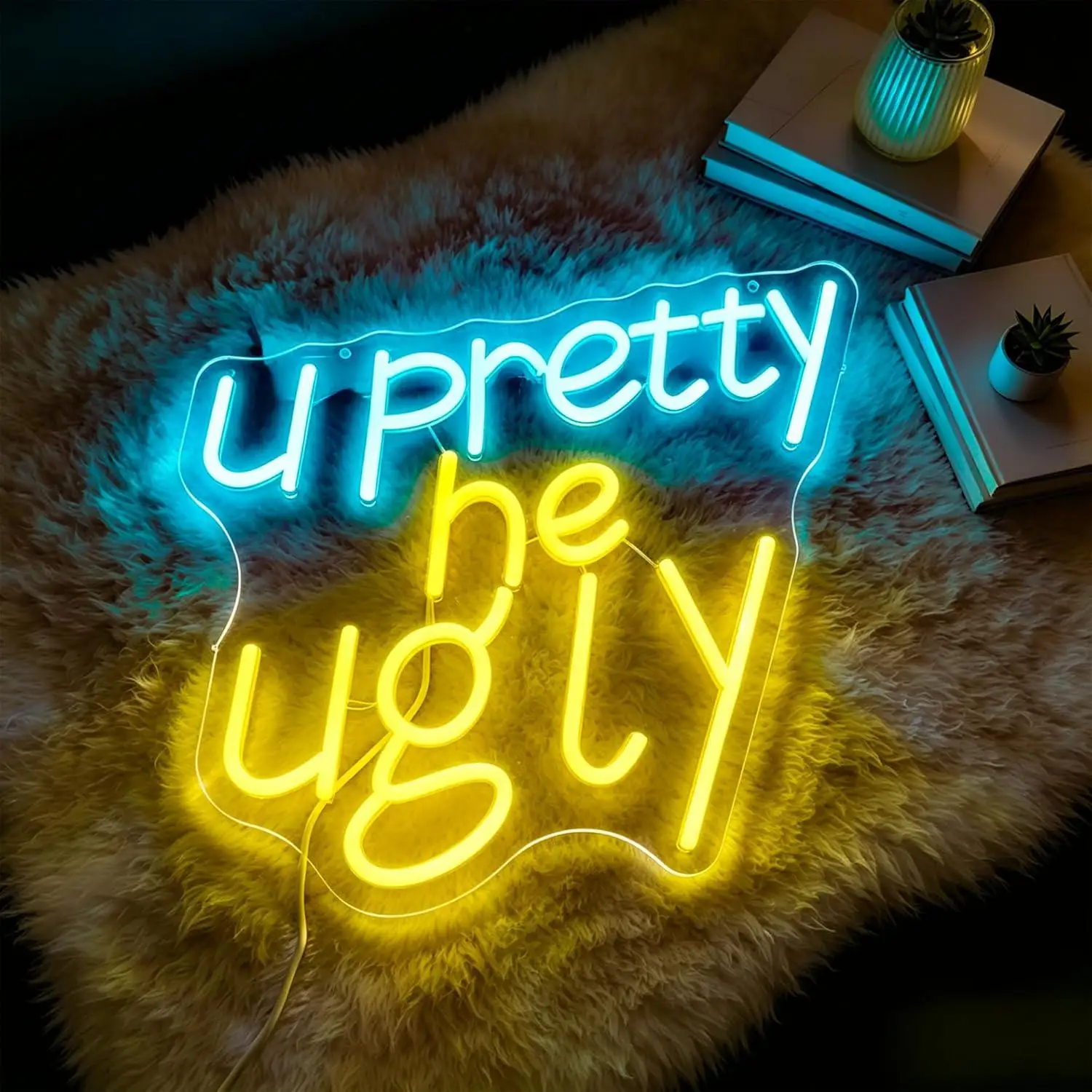 Funny Slogan U Pretty He Ugly Neon Sign LED Lights for Boutique Lounge Bar Clothing Shop Home Friend Gathering Wall Art Decor