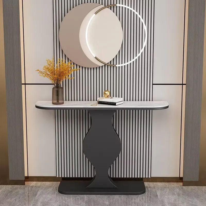 Modern Deluxe Semicircular Console Clock Entrance Cabinet Stylish Entryway Table with Integrated Timepiece for Living Room