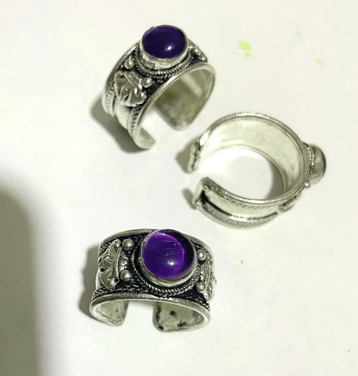 

5PCS / Set Tibetan Silver Purple Crystal Open Rings Fashion Jewelry for Woman Girl Man Adjustable Size