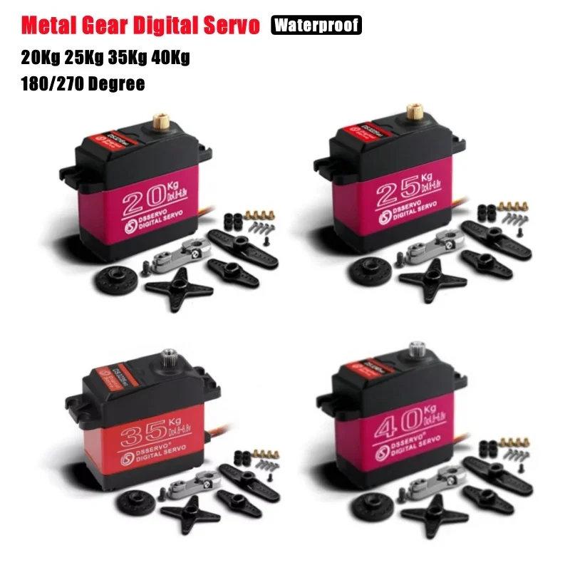

Metal Gear Waterproof Digital Servo 20Kg 25Kg 35Kg 40Kg Large Torque 180/270 Degree with 25T Servo Arm For 1/8 1/10 1/12 RC Car