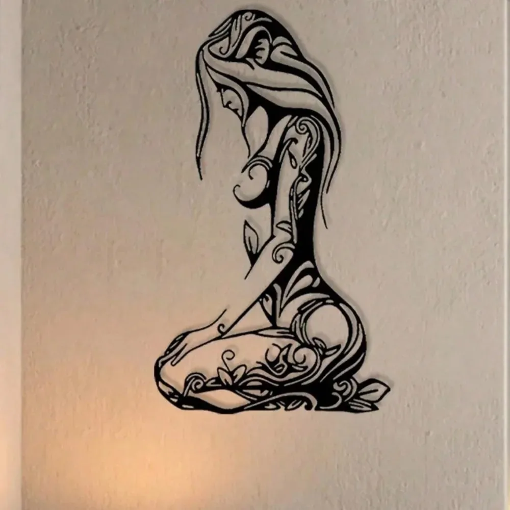 1PC Modern Black Metal Kneeling Woman Wall Art Home Decor Rustproof Waterproof
