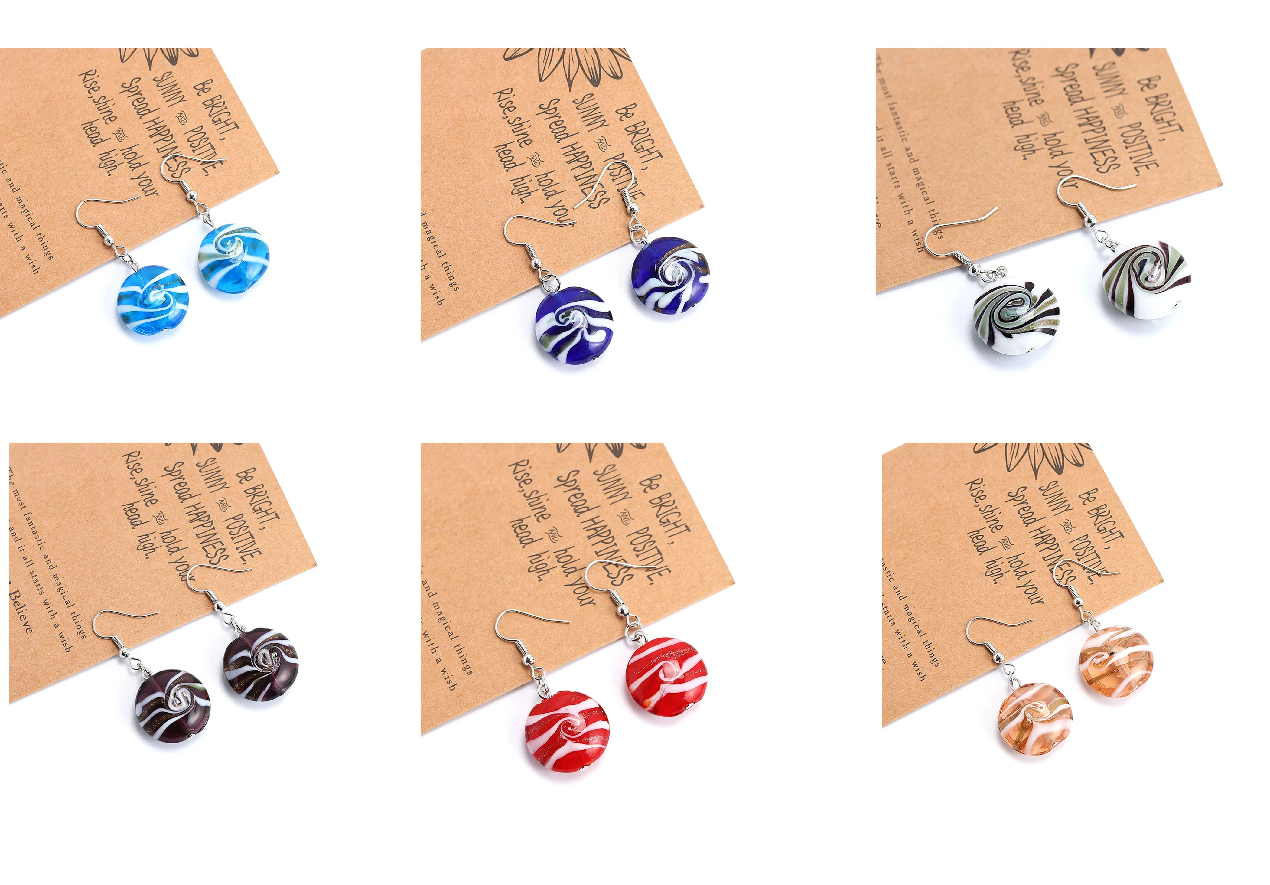 Wholesale Lots 6pairs 6color Hand-made Women's Romatic Heart Silver Plated Elegant Classic Dangle Earrings Murano Glass Earrings