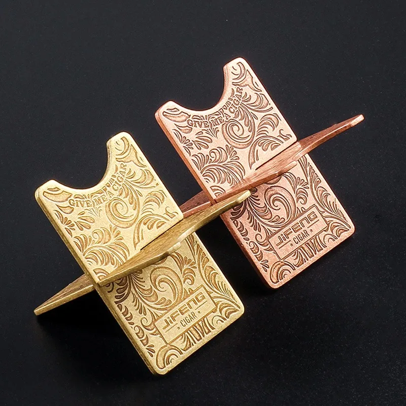 

Cigar Holder Tang Grass Pattern Metal Brass with Leather Case Bracket Folding Shelf Cigar Holder Accessories
