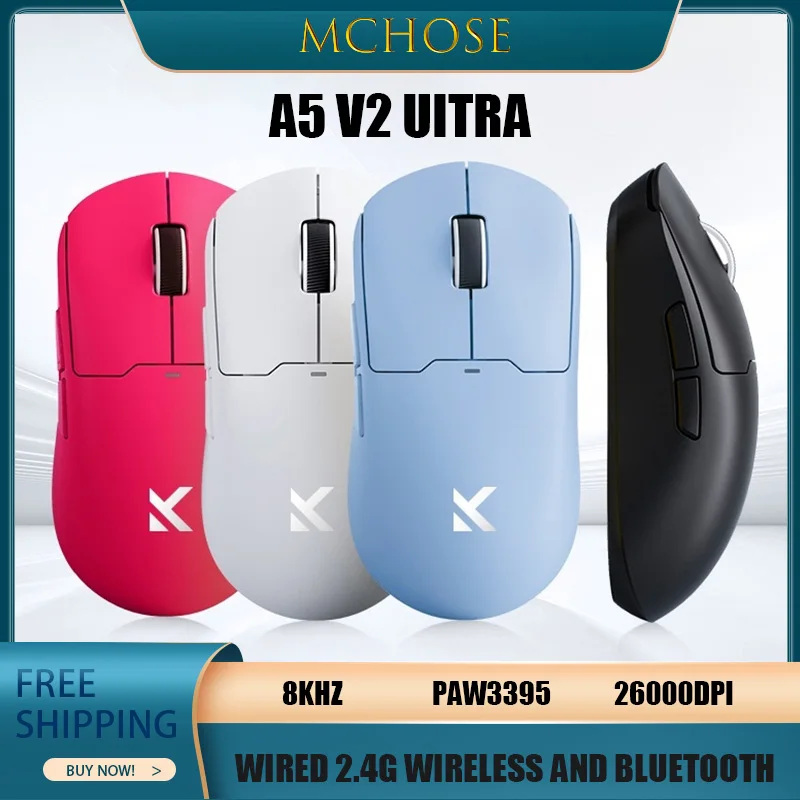 

Mchose A5 V2 UItra Gaming Mouse Triple-Mode Wireless Paw 3395 8khz 26000dpi Low-Latency Mouse Computer Game Player Accessories