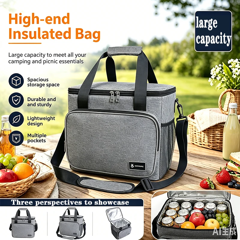 Travel Vehicle Mounted Crossbody Refrigerated Bag Working Food Large Capacity Insulated Bag Outdoor Campin Handheld Picnic Bag