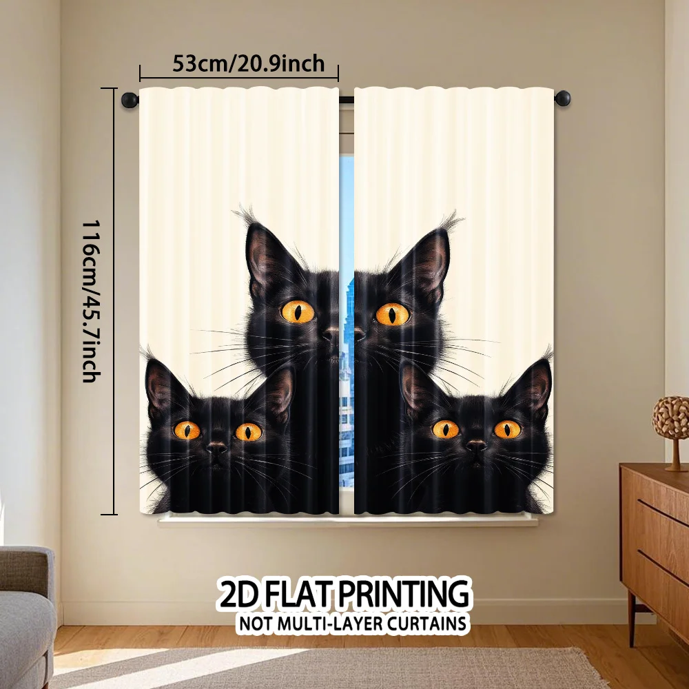 Large Black Cat Portrait Curtains Photo Art Drapes Aesthetic Modern Living Room Bedroom Window Curtain Panel Decoration