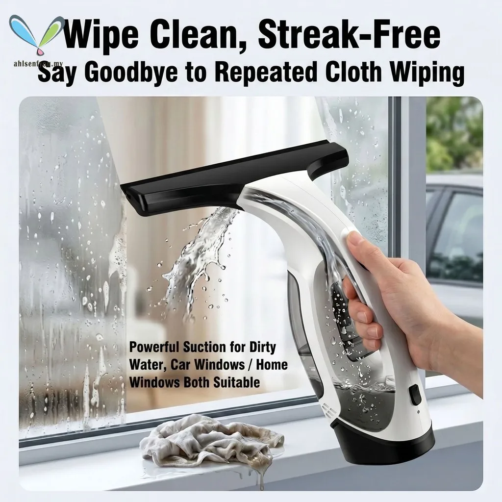 Cordless Electric Window Vacuum Cleaner/Window Vac/Spotless Cleaning Tool for Streak-Free Glass,Mirrors,Shower Screens and Tiles
