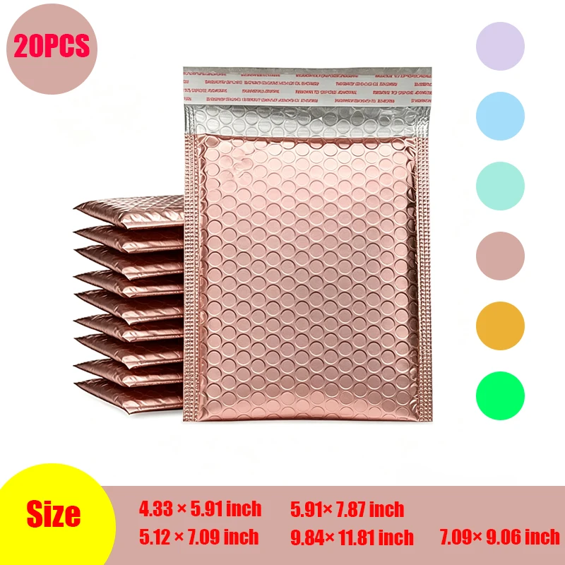 20 Stück/Premium Farbige Luftpolsterumschläge, Verstärkte Gepolsterte Umschläge, Luftpolsterversandtaschen für Bekleidungsverpackungen