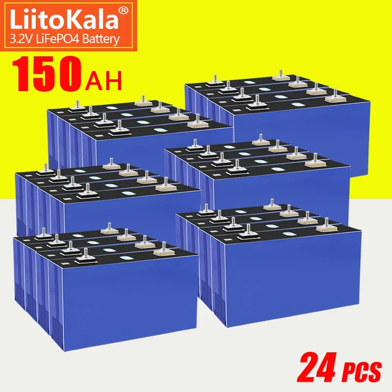 24PCS LiitoKala Lifepo4 3.2v 150Ah Battery Rechargeable Lifepo4 Lithium ion Cells DIY 12V 24V 48V Solar Storage System EV