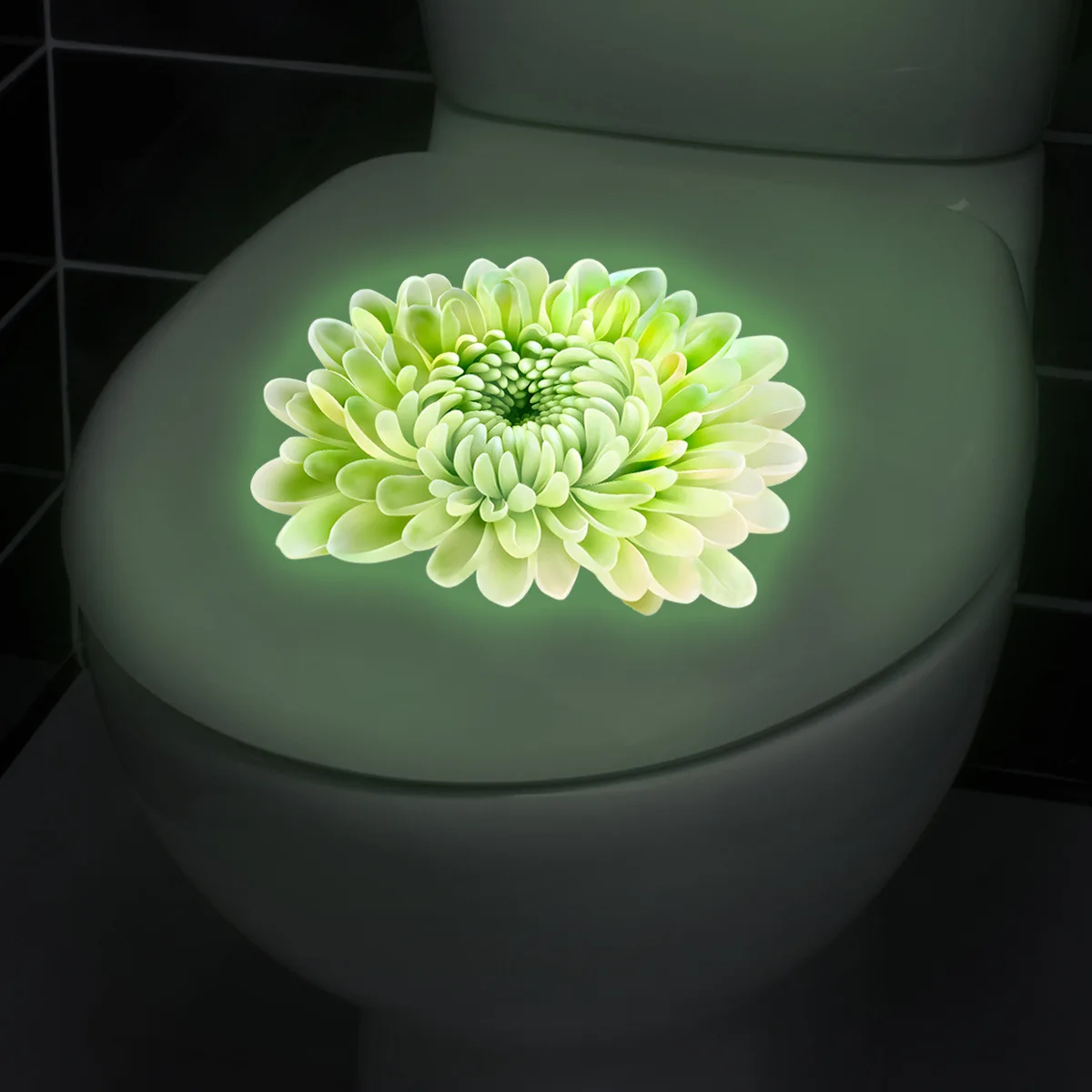 Glow in the Dark Toilet Sticker Green Chrysanthemum Design Fluorescent Self-Adhesive Bathroom Night Light Decor