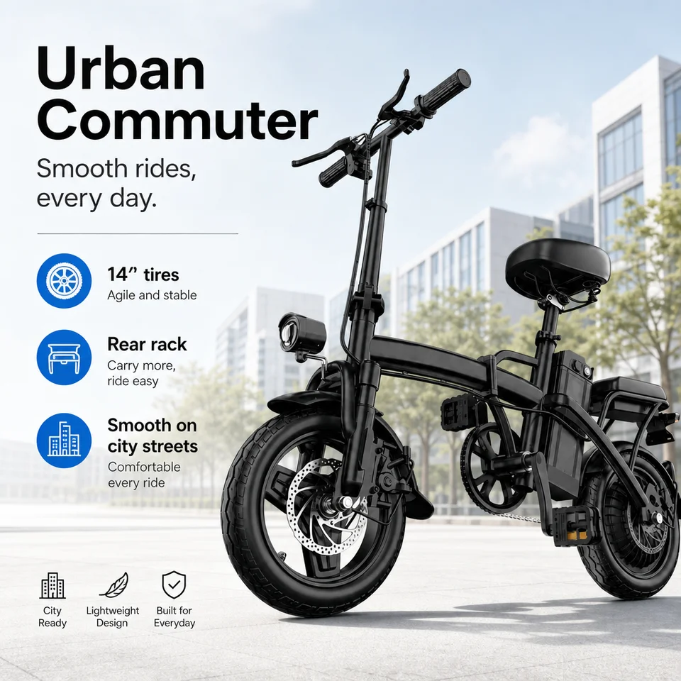 500W Folding Electric Bike 14" Urban Commuter 3 Modes Ebike 32km/h 30km Range 150kg Load 160mm Disc Brakes 6h Fast Charge 20% Hill Climb Lightweight Portable Foldable E-bicycle