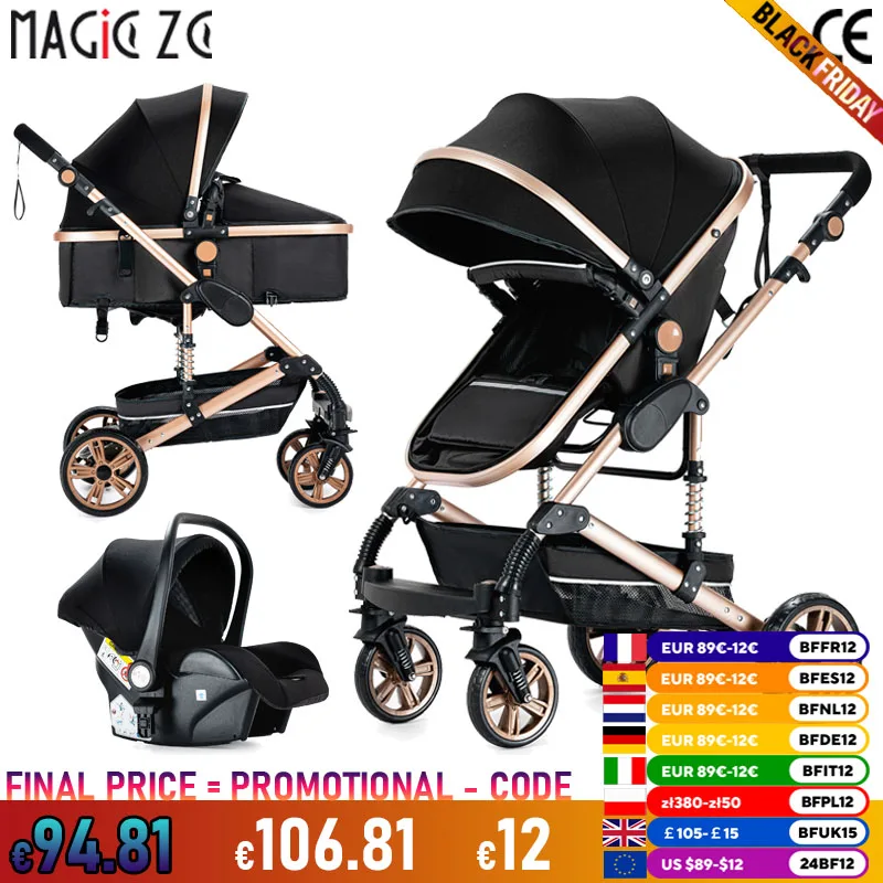 Compact Luxury Baby Stroller 3 in 1 Quick Fold Lightweight Strollers with Infant Car Seat High Landscape Baby Carriage Newborns