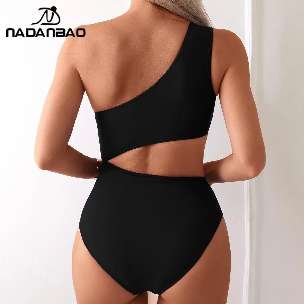Nadanbao Sexy Solide Eine Schulter Bikini Frauen Badeanzug Hohe Taille Bikini Strand Casual Stil Badeanzug Sommer frauen Kleidung