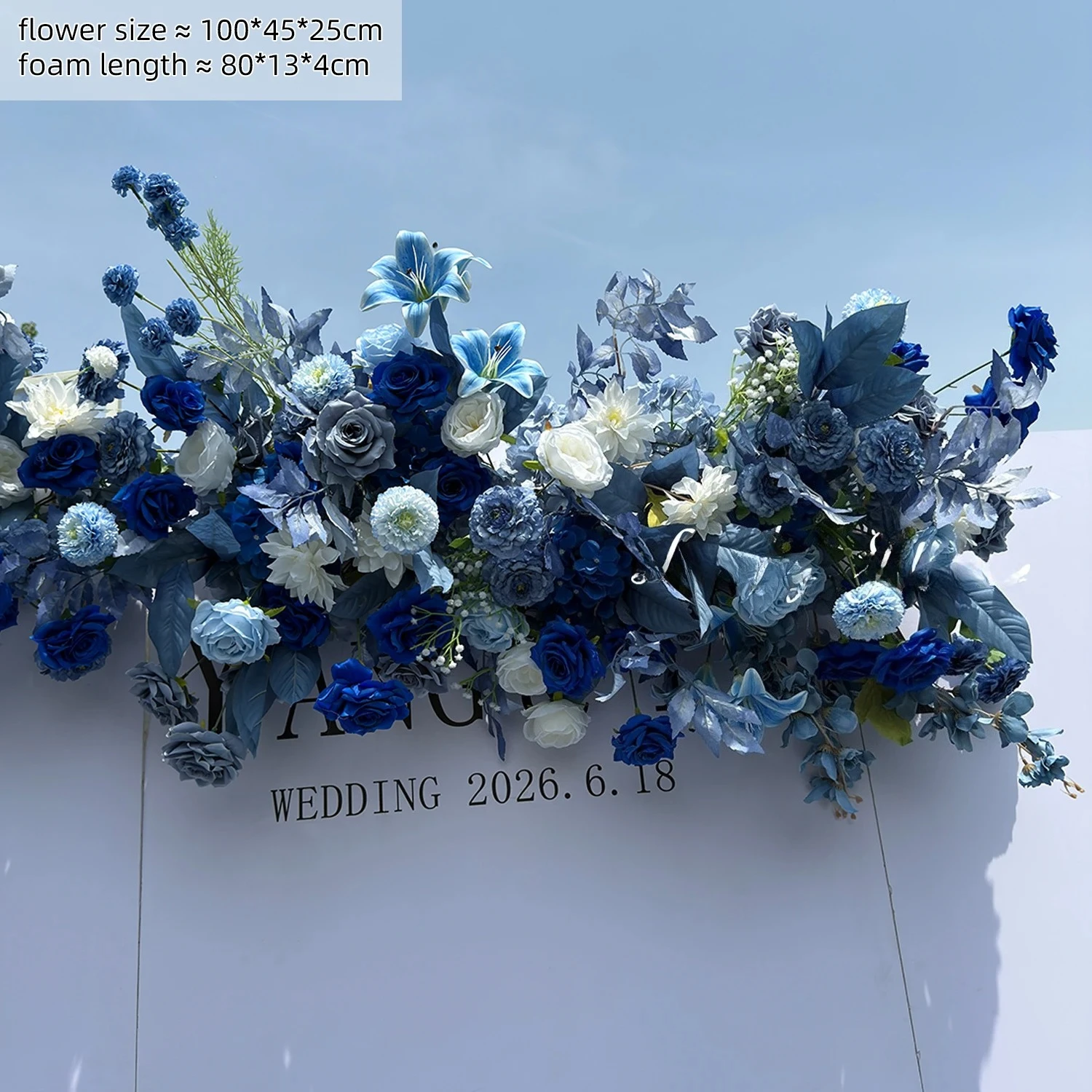 Haze Blauwe Bloem Outdoor Kunstbloemen Bruiloft Decoratie Hang Bloem Rij Weg Lood Bloem Bal Bloemen Achtergrond Arrangement