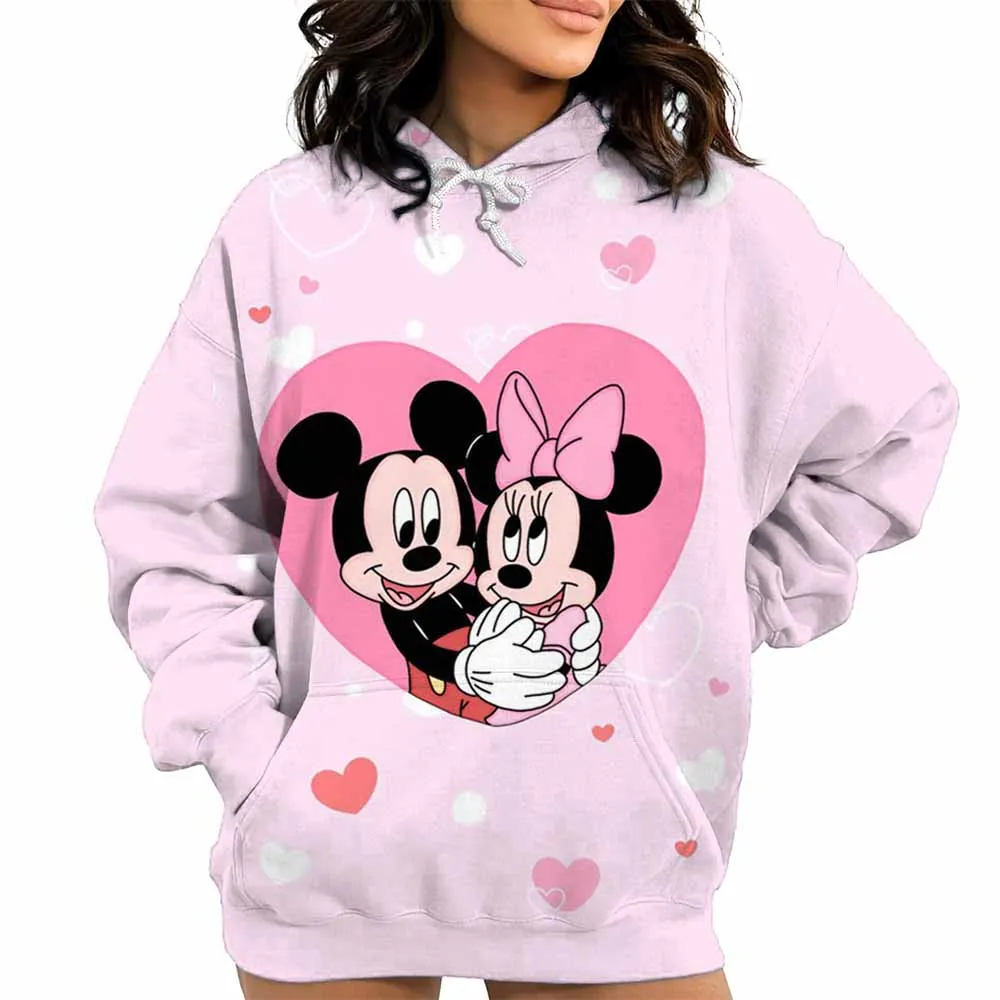 سويت شيرت نسائي بقلنسوة من Disney Minnie مريح بأكمام طويلة مطبوع عليه Galaxy للخريف/الشتاء بنمط كرتوني كاجوال